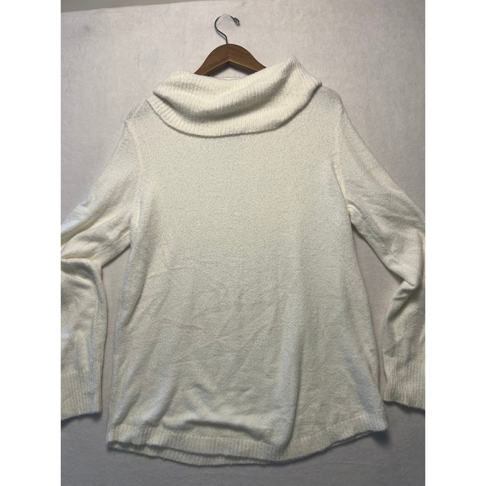 Rachel Zoe Med Sweater Cowl Neck Cozy Fuzzy Ivory White Long Sleeve Knit